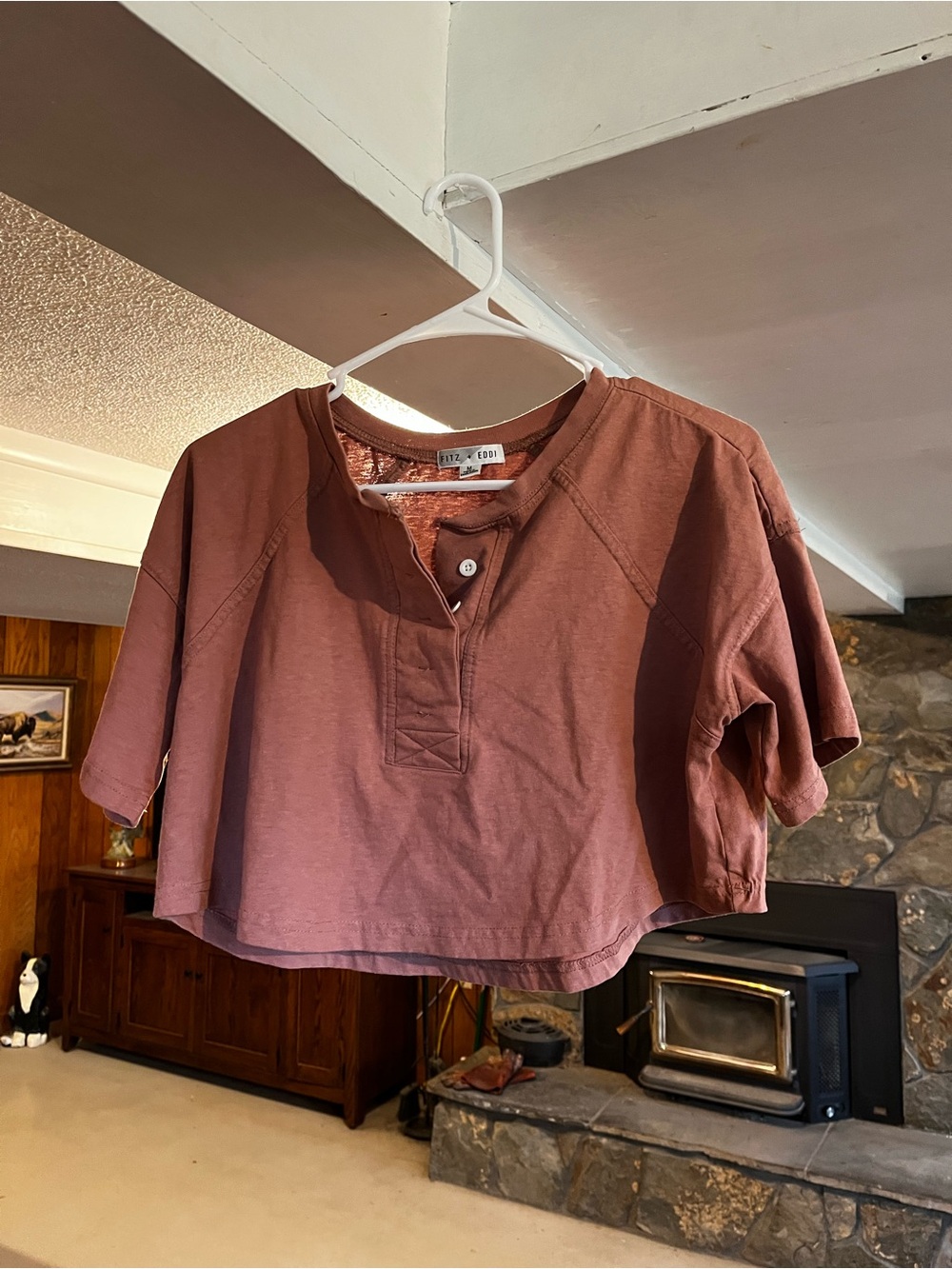 Ritz + Coil Cropped Henley Top in Rust